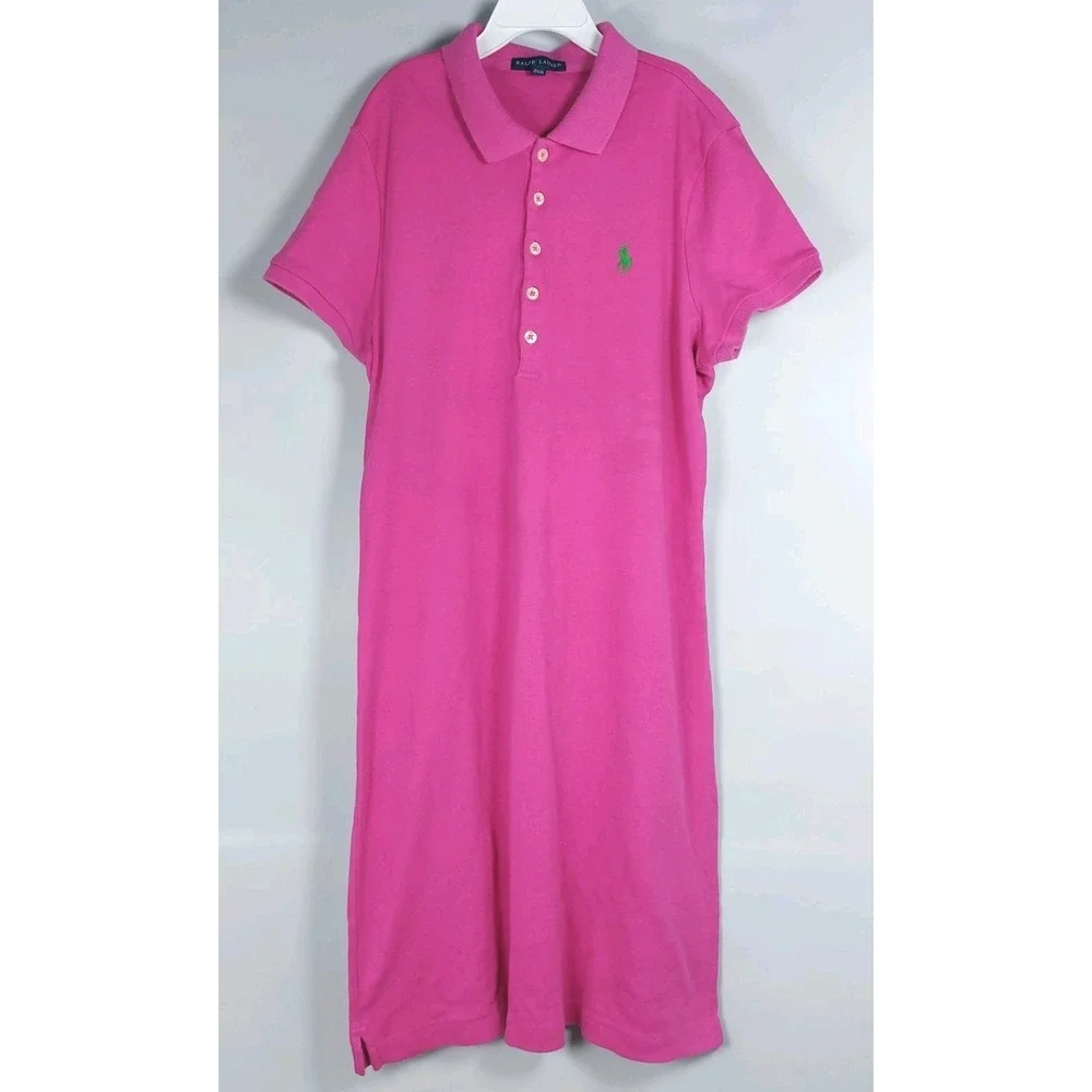 Polo Ralph Lauren Shirt Dress Girls Medium short Sleeve Hot Pink Green Pony READ